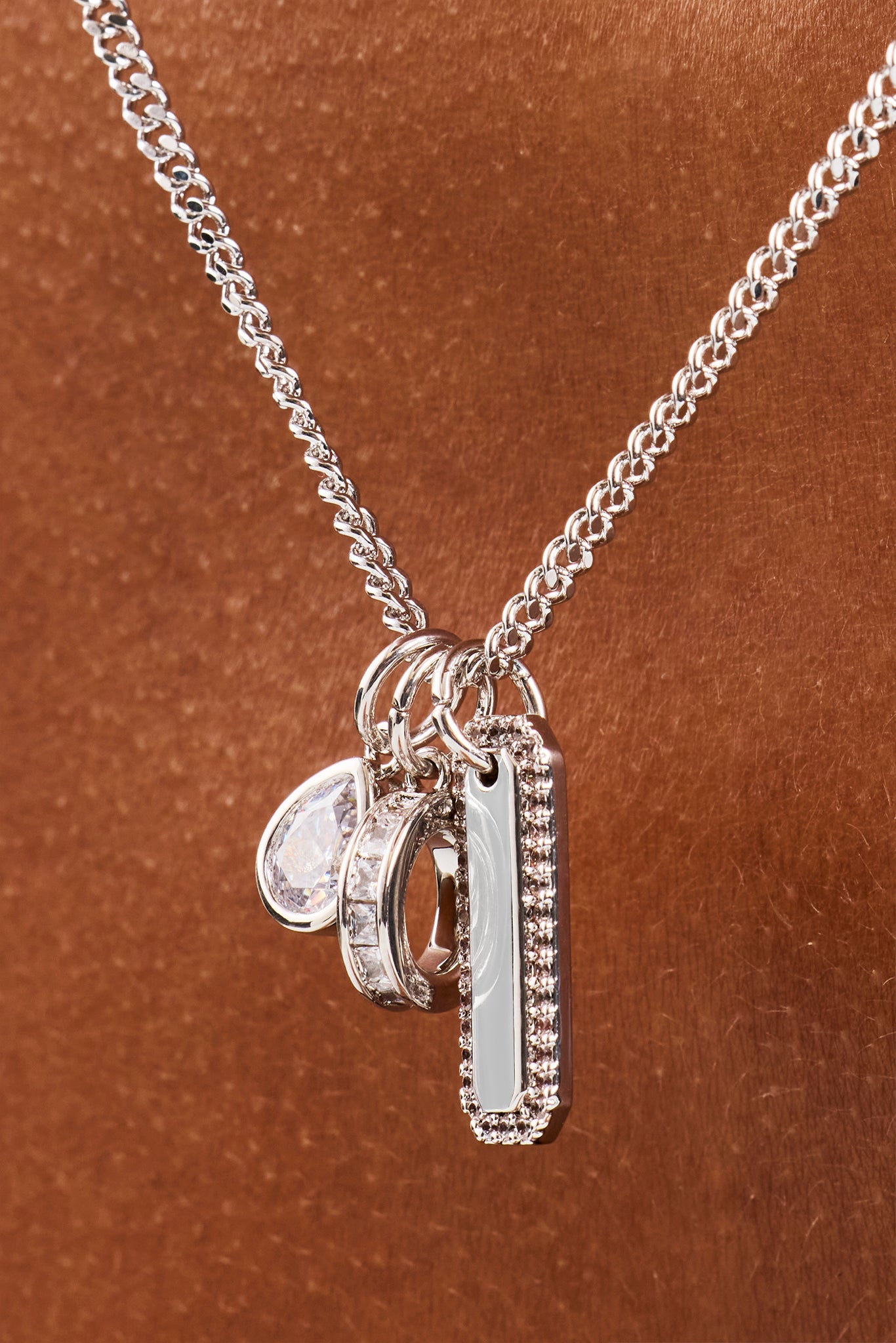 Triple Pendant Iced Necklace - 10mm - White
